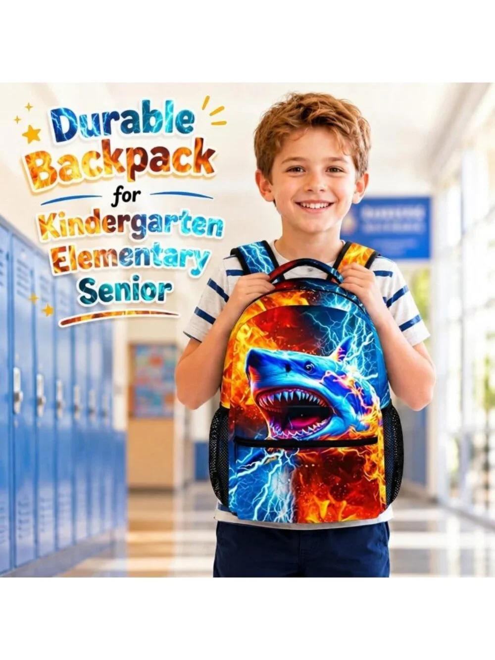 Cool Shark Backpack for Boys - Lightweight 17